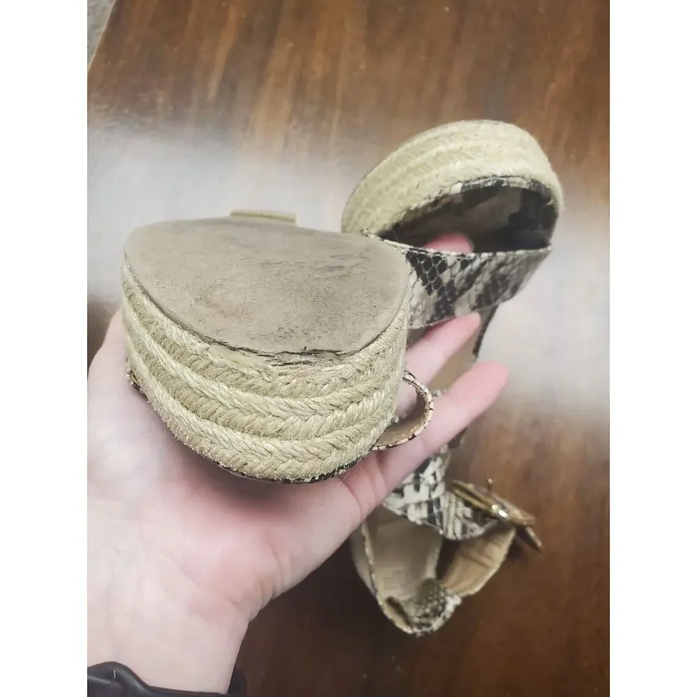 Steve Madden Snakeskin Chunky Strap Straw Wedges | Size 6.5